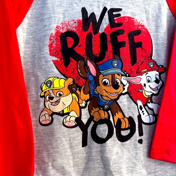 Paw Patrol "WE RUFF YOU!" Red & Gray Long Sleeve Tee Shirt 3T New Cotton Blend - Picture 2 of 7